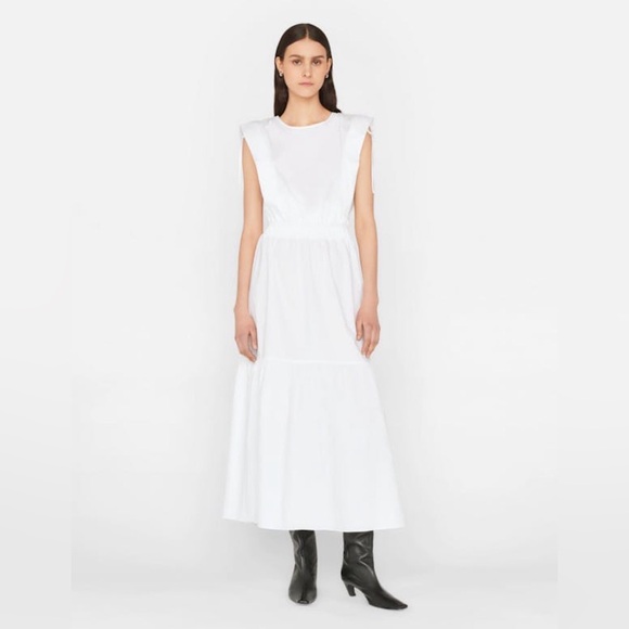 New with tags!🆕FRAME Cotton Cinch-Shoulder Midi Dress Size LARGE white
